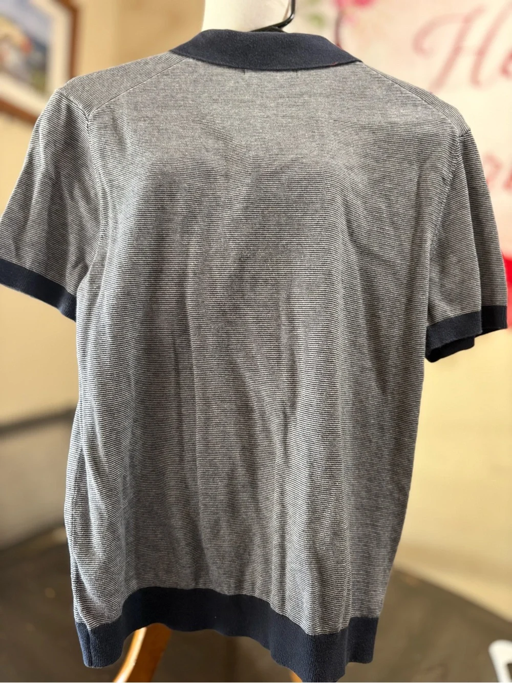 Banana Republic Navy & Light Gray Striped Polo Shirt